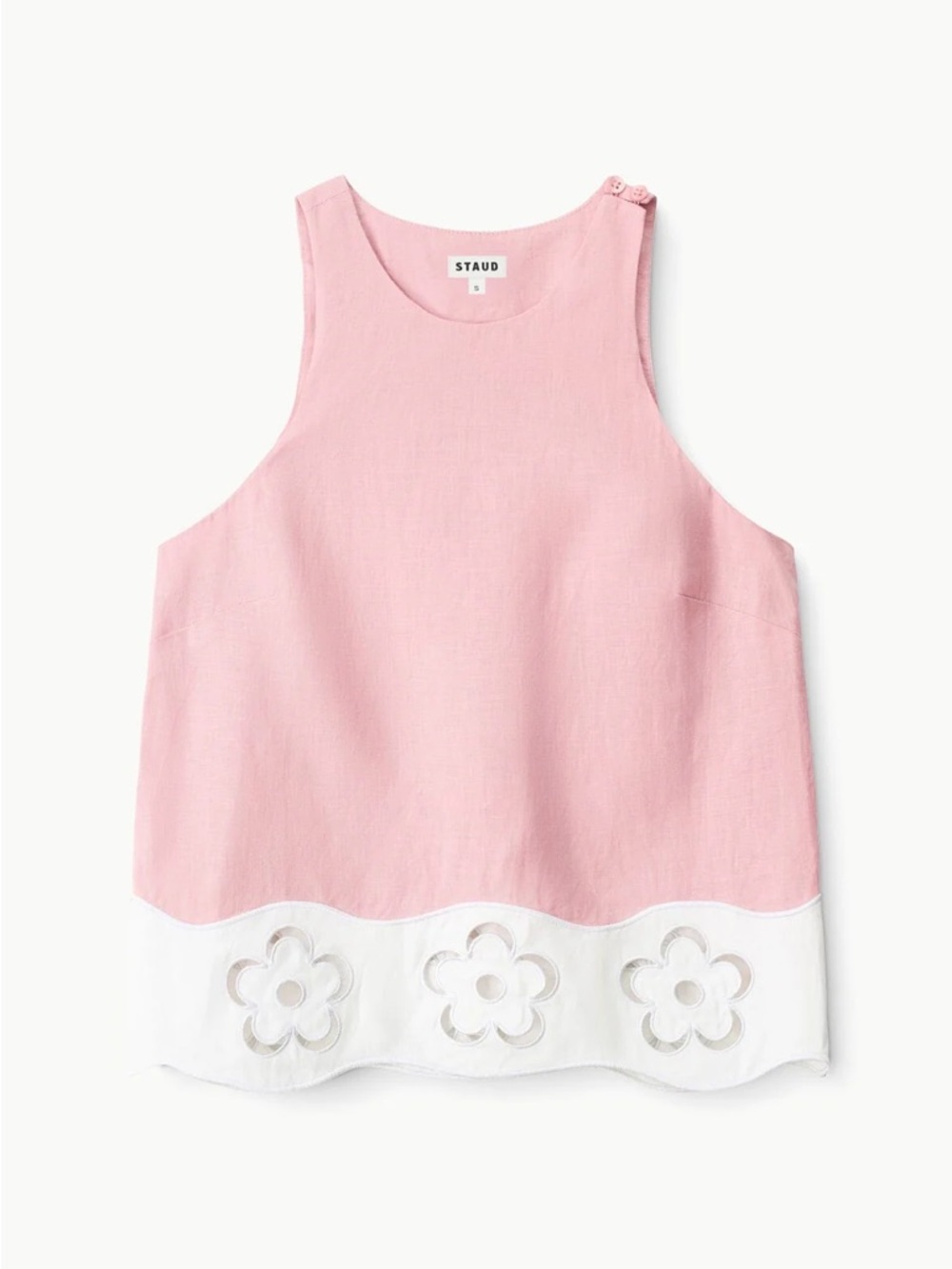 STAUD Pink and White Floral Eyelet Tank Top